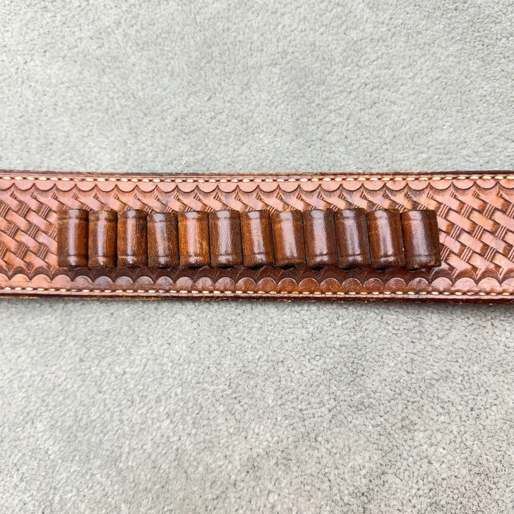 Vintage Bianchi B15 Leather 12 Cartridge Belt OWB Brown .38/45 Cal Size 36